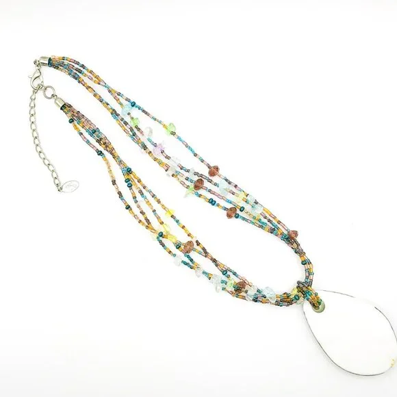 CJ Signed Multistrand Art Glass Necklace – Teardrop Pendant – Boho Statement - Picture 10 of 11